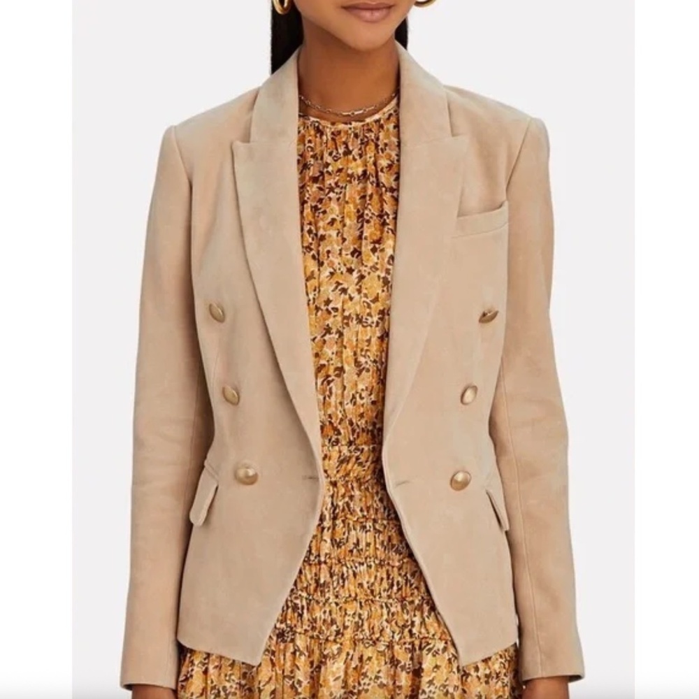 L'Agence Kenzie Double-Breasted Suede Blazer